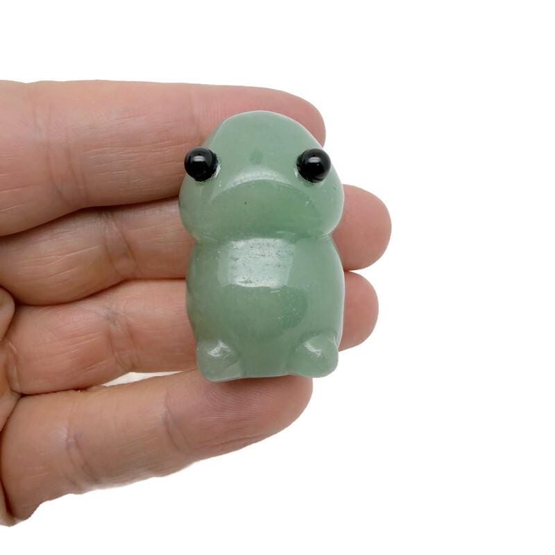 Handcrafted aventurine frog monster crystal carving, detailed gemstone creature statue with vibrant green hues from GemstoneGO