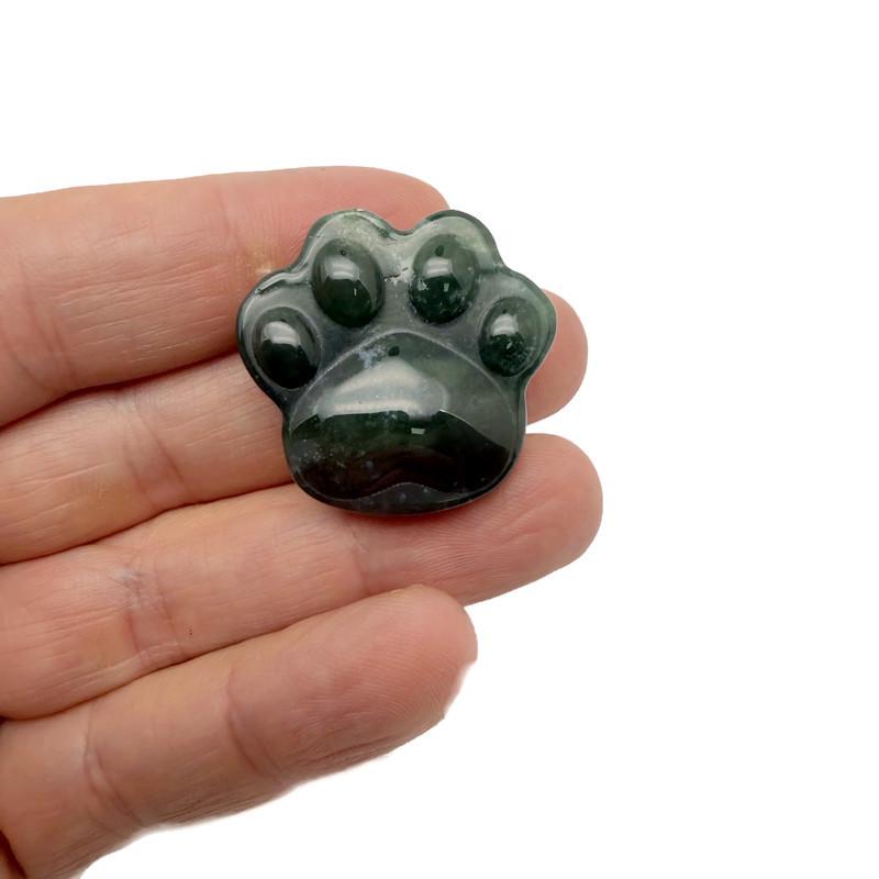 Moss Agate Bear Paw Crystal Carving - 30mm - HA1245