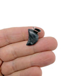 Larvikite moon-shaped crystal pendant from GemstoneGO, showcasing a polished, dark grey gemstone for jewelry making.