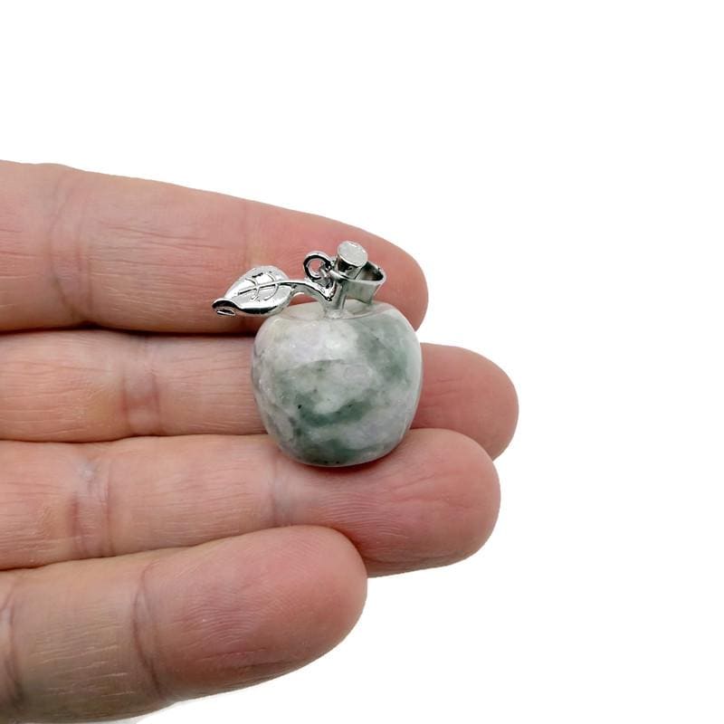 Peace Jade Apple Crystal Pendant by GemstoneGO featuring a mini green jade and clear crystal apple-shaped pendant.