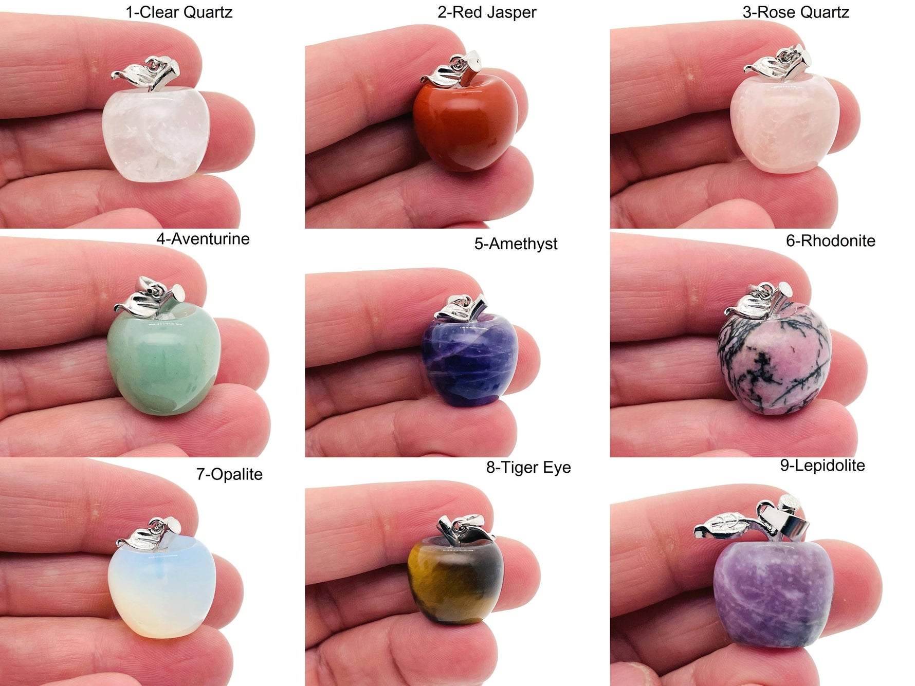 Apple-shaped crystal pendant with healing gemstones from GemstoneGO, showcasing a sparkling gemstone jewelry piece.