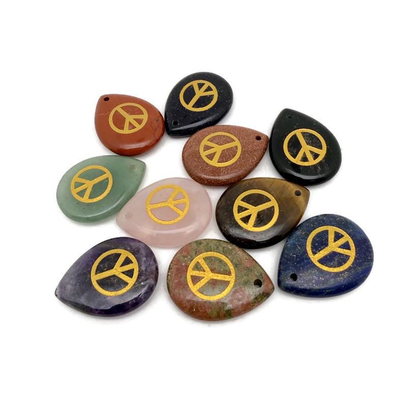 Peace Symbol Engraved Crystal - Drilled Charm for Calm, Harmony & Positive Energy