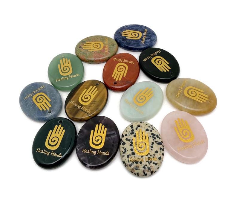 Healing Hands Engraved Crystal - Drilled Energy Healer Gift Amulet