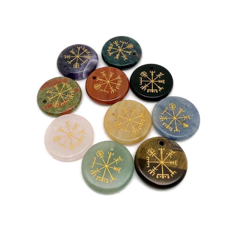 Vegvisir Engraved Crystal - Drilled Viking Navigation Symbol Necklace