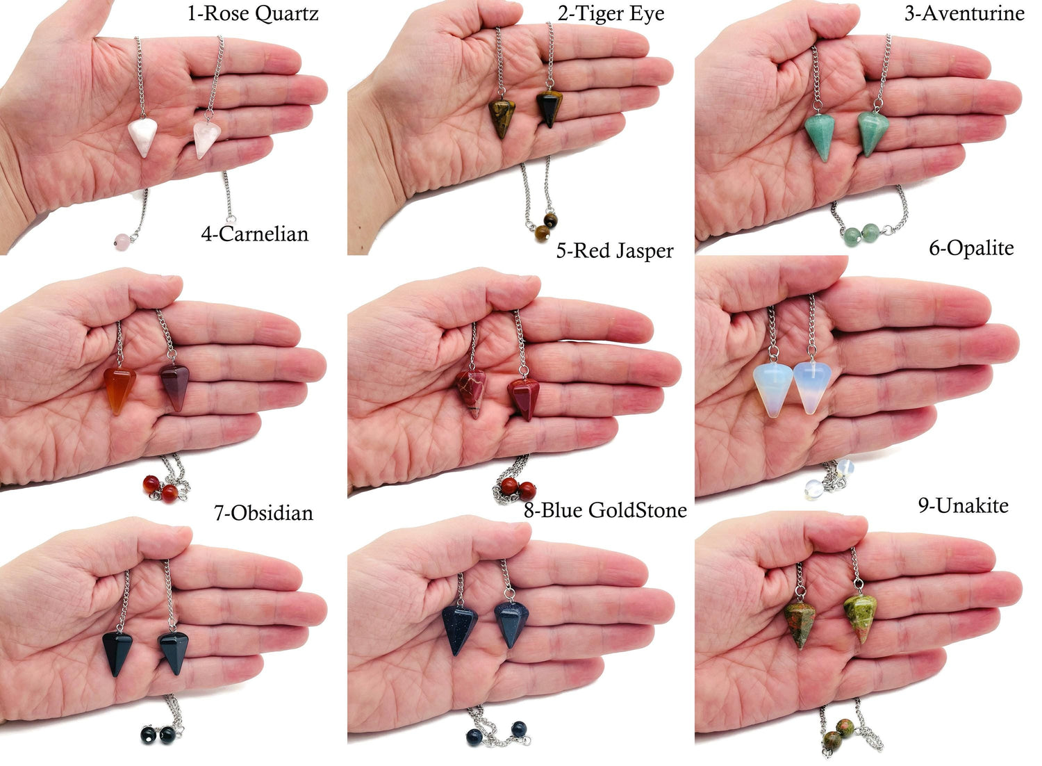 Healing Crystal Pendulum with Stainless Steel Chain - MIX