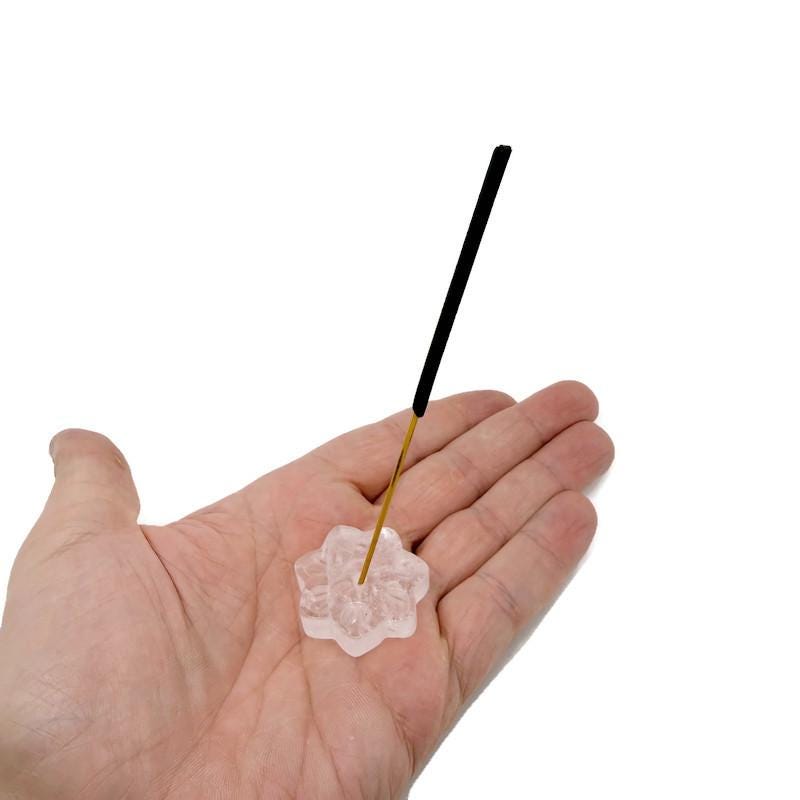 Natural crystal flower incense holder by GemstoneGO, carved gemstone stick burner for meditation and aromatic incense burning.