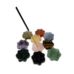Natural Crystal Flower Incense Holder by GemstoneGO, carved gemstone stick burner for meditation and decorative use.