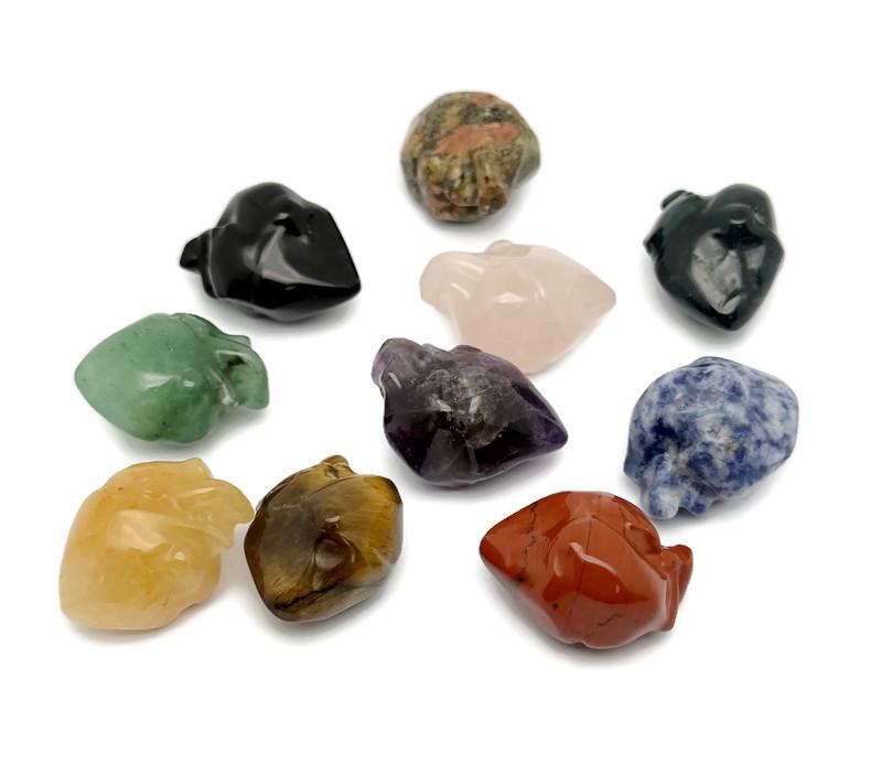 Handmade 30mm crystal heart figure carved from gemstone, with a colorful mix of natural stone patterns and textures.