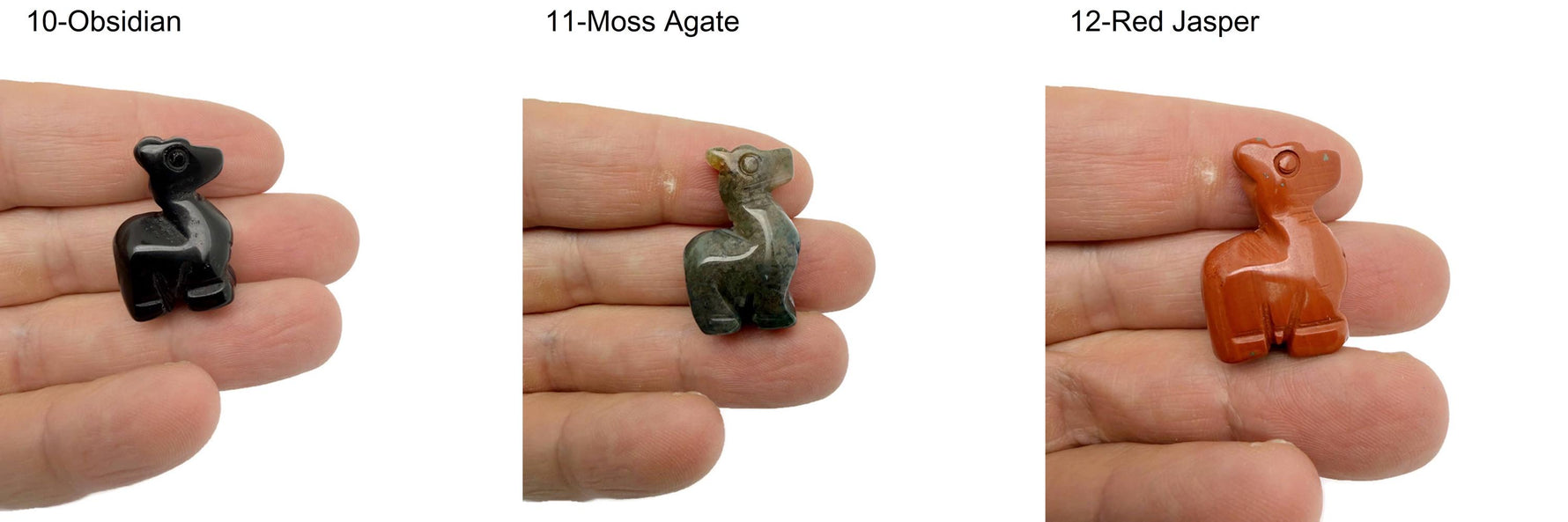 Hand-carved crystal llama animal figure from GemstoneGO, 30mm size, featuring colorful mixed gemstone details.