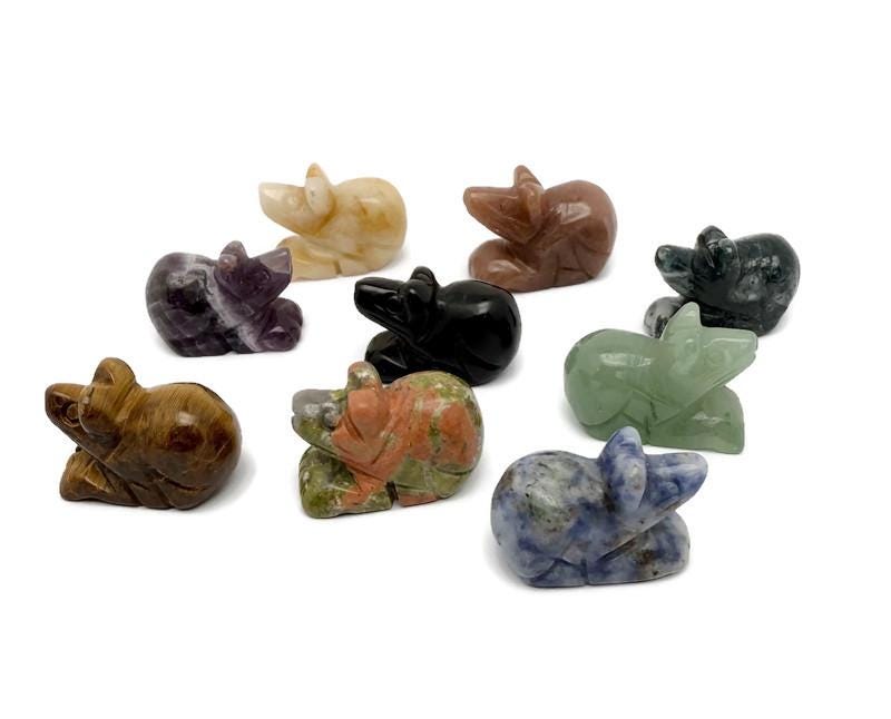 Handmade carved gemstone crystal mouse animal figure, 30mm, with colorful mixed stones from GemstoneGO.