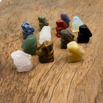 Handmade carved crystal rabbit animal figure, 30mm, with multicolor gemstone details from GemstoneGO.