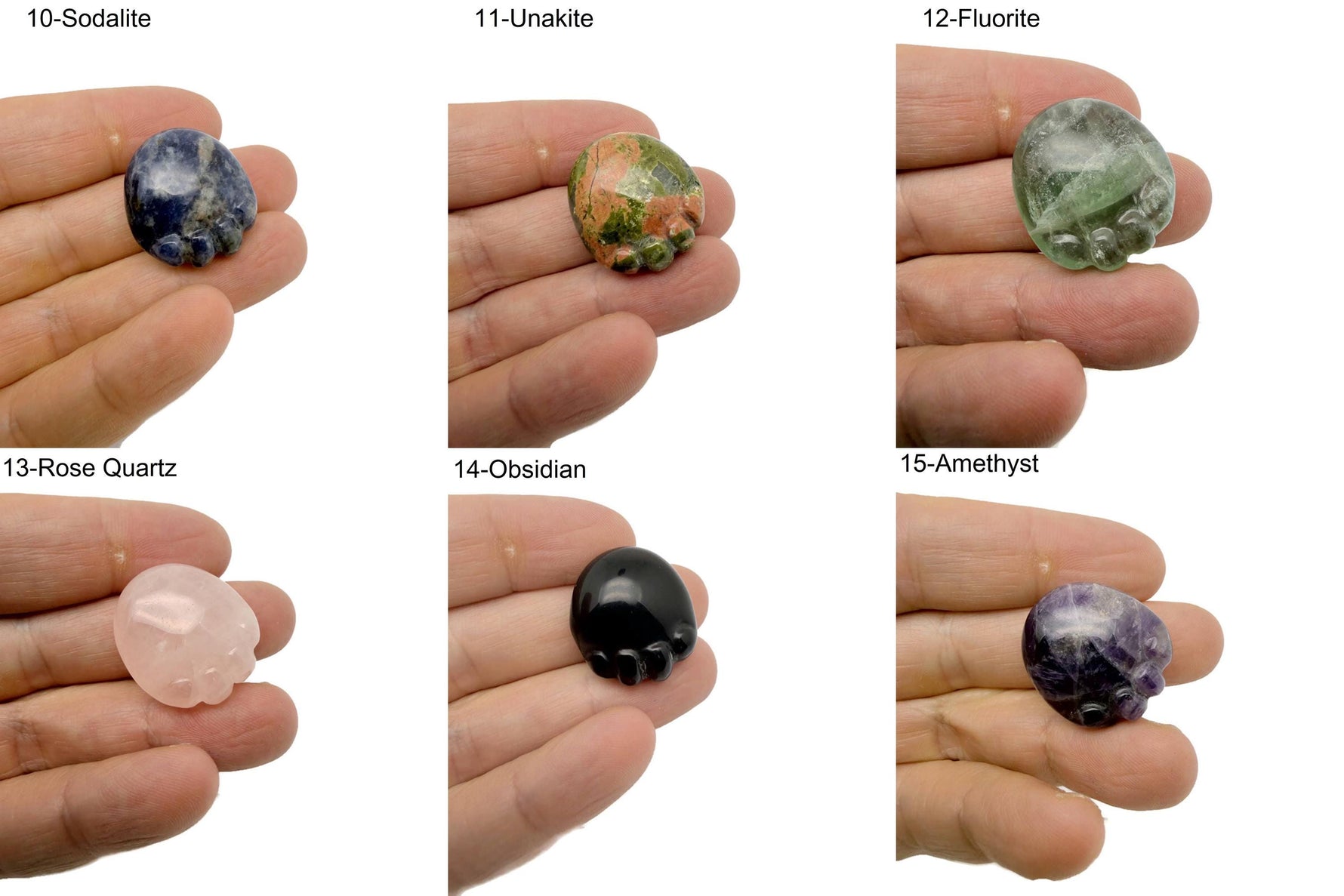 Handmade carved crystal cat paw animal figure, 25mm, gemstone gemstoneGO, in assorted mix colors, detailed natural stone craftsmanship.