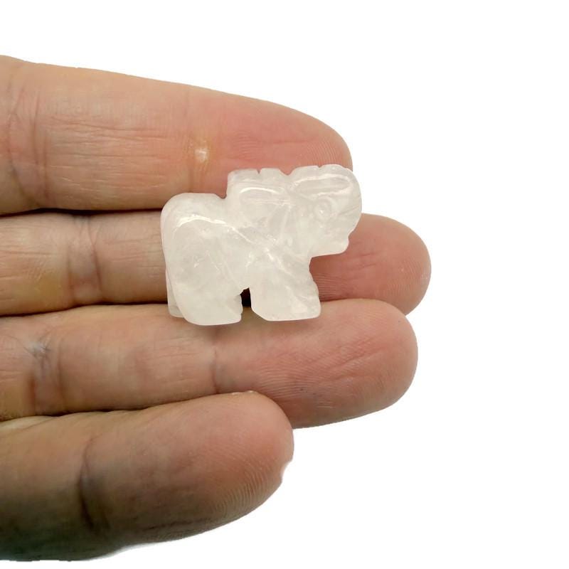 Handmade gemstone crystal elephant figurine, 30mm carved animal sculpture by GemstoneGO in mixed stones, natural and detailed.