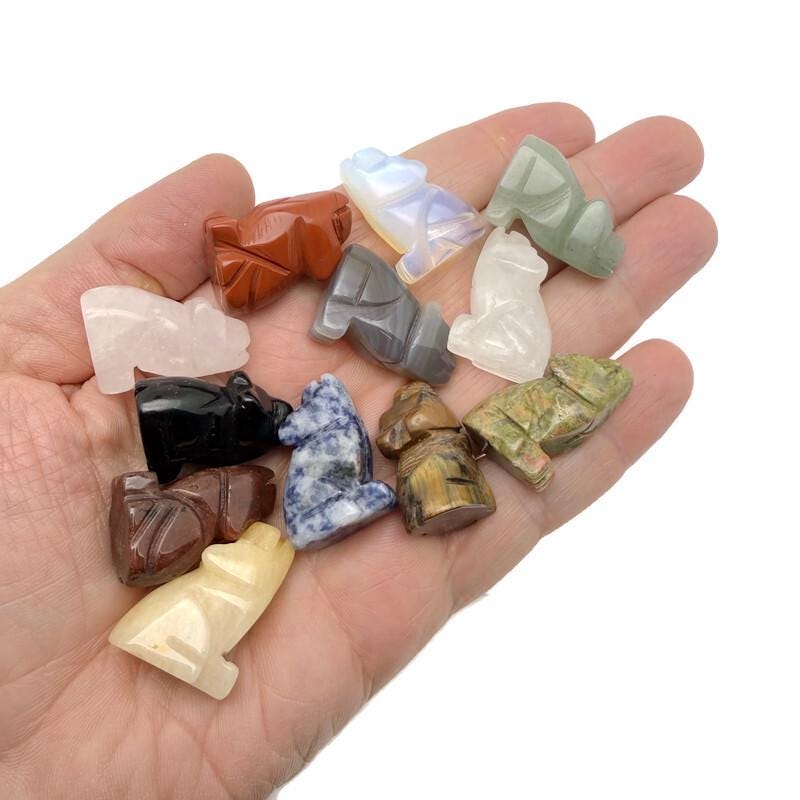 Handmade carved Crystal Wolf animal figure from GemstoneGO, 30mm size, featuring a detailed and natural gemstone design.