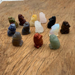 Handmade 30mm crystal wolf animal figure with carved details, made by GemstoneGO, in a mixed gemstone design.