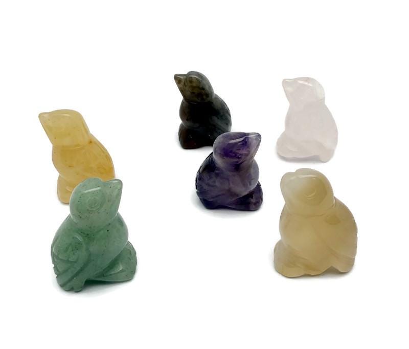 Handmade carved crystal bird animal figure from GemstoneGO, 30mm, featuring a colorful gemstone mix.