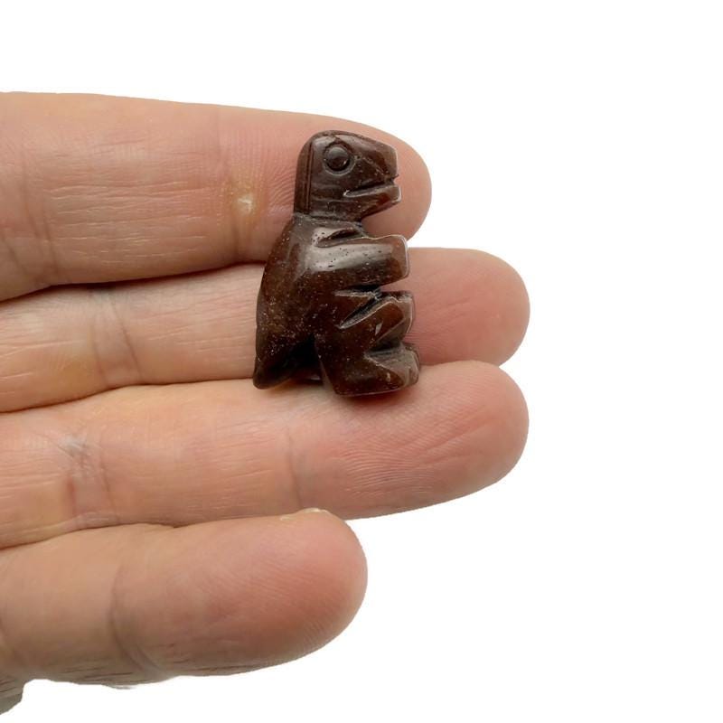 Handmade gemstone Crystal T-Rex dinosaur figure, carved and detailed, measuring 30mm, by GemstoneGO.