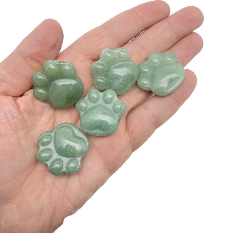 A 30mm Aventurine Bear Paw crystal carving from GemstoneGO, showing a polished green gemstone with detailed paw print shape.