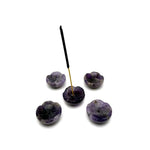 Amethyst crystal flower-shaped incense holder from GemstoneGO, designed for cleansing and relaxation with a detailed carved design.