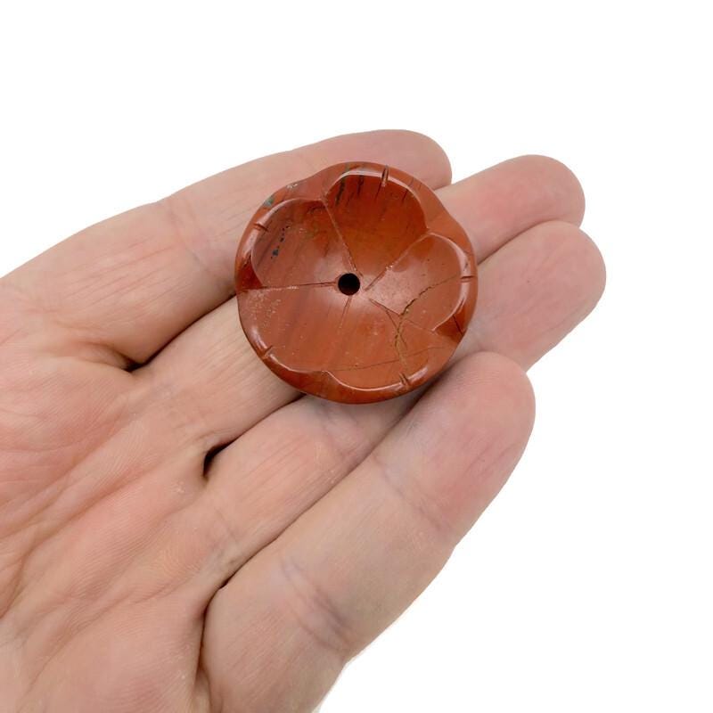 Red Jasper crystal carving flower-shaped incense holder by GemstoneGO, designed for cleansing and relaxation.