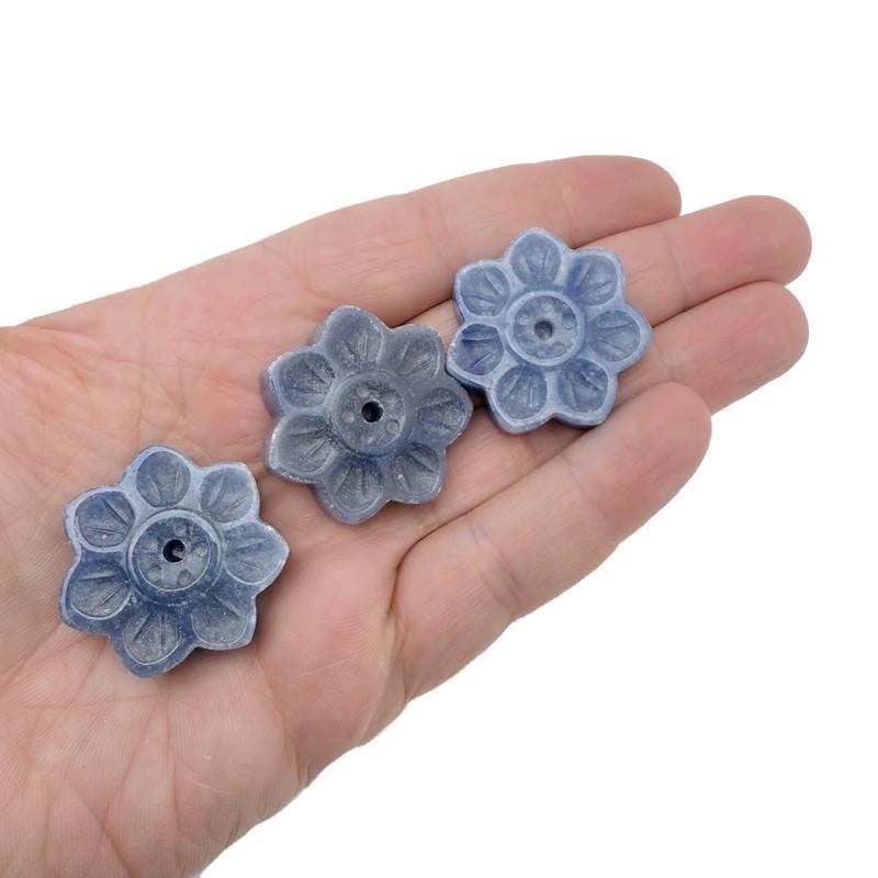 Blue aventurine natural crystal flower incense holder carved from gemstone, designed for stick incense and meditation use.