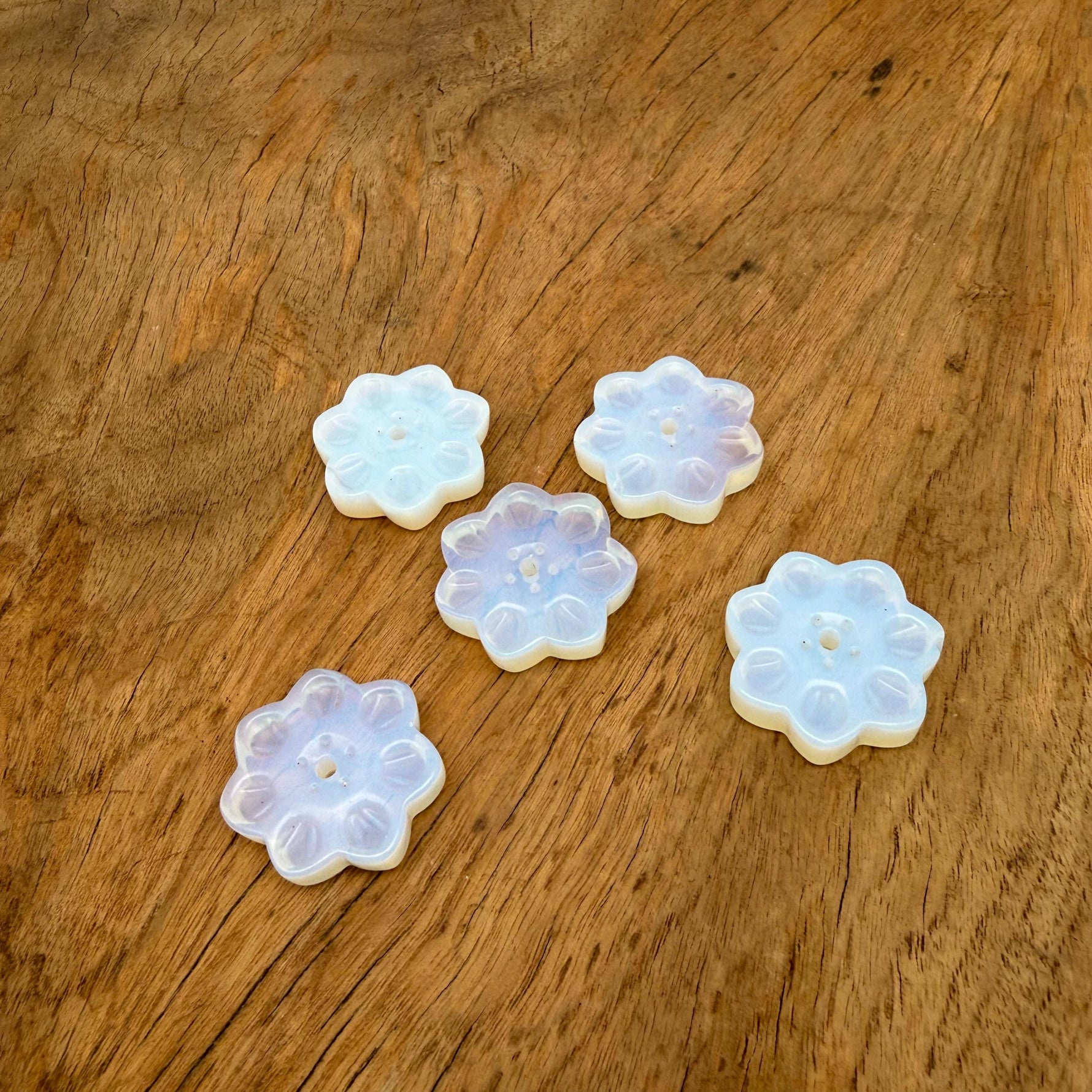 Opalite natural crystal flower incense holder by GemstoneGO, carved gemstone stick burner for meditation and decorative use.