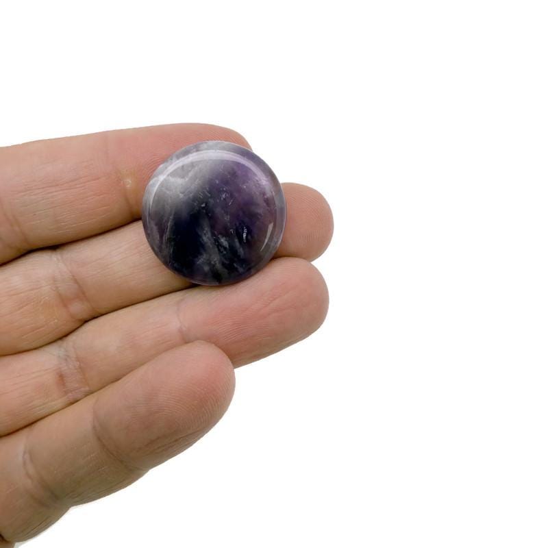 Round polished gemstone slab, 25mm pocket stone from GemstoneGO, smooth meditation crystal in mixed colors.