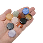Round polished flat gemstone slab, 25mm pocket stone from GemstoneGO, smooth meditation crystal in mixed colors.