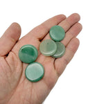 Round Aventurine flat gemstone slab, 25mm, showing polished green aventurine with natural stone patterns and smooth edges.