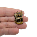 Handmade carved crystal cat animal figure, 30mm, from GemstoneGO, featuring a detailed, colorful gemstone design.