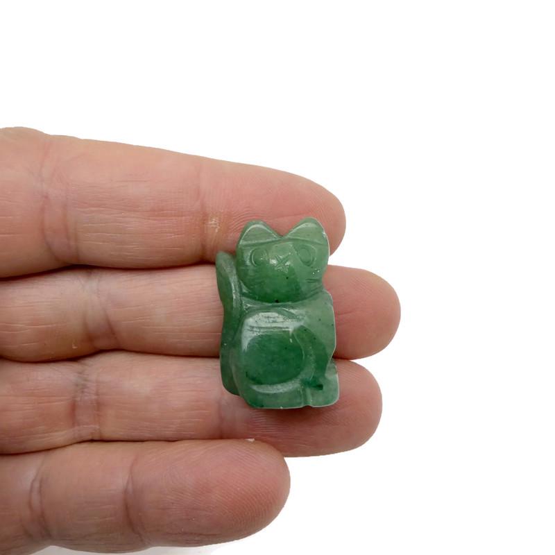 Handmade carved crystal cat animal figure by GemstoneGO, 30mm, featuring a colorful mixed gemstone design.