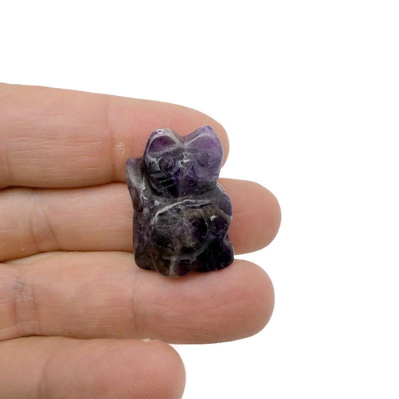 Handmade carved crystal cat animal figure, 30mm, in mixed gemstone colors by GemstoneGO, detailed and polished for display or collection.