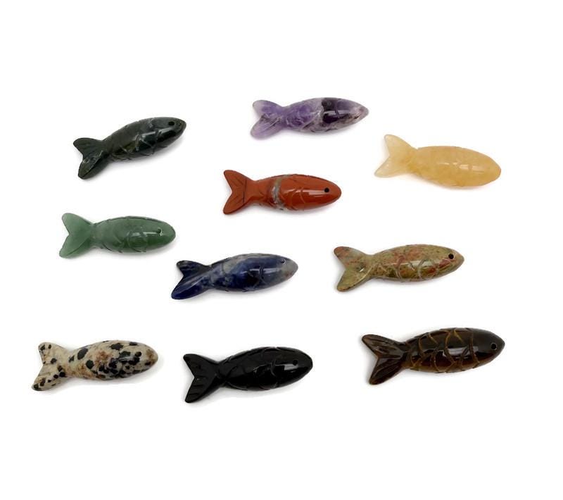 Handmade fish gemstone pendant from GemstoneGO, featuring a lucky fishing charm design in vibrant mixed gemstones.