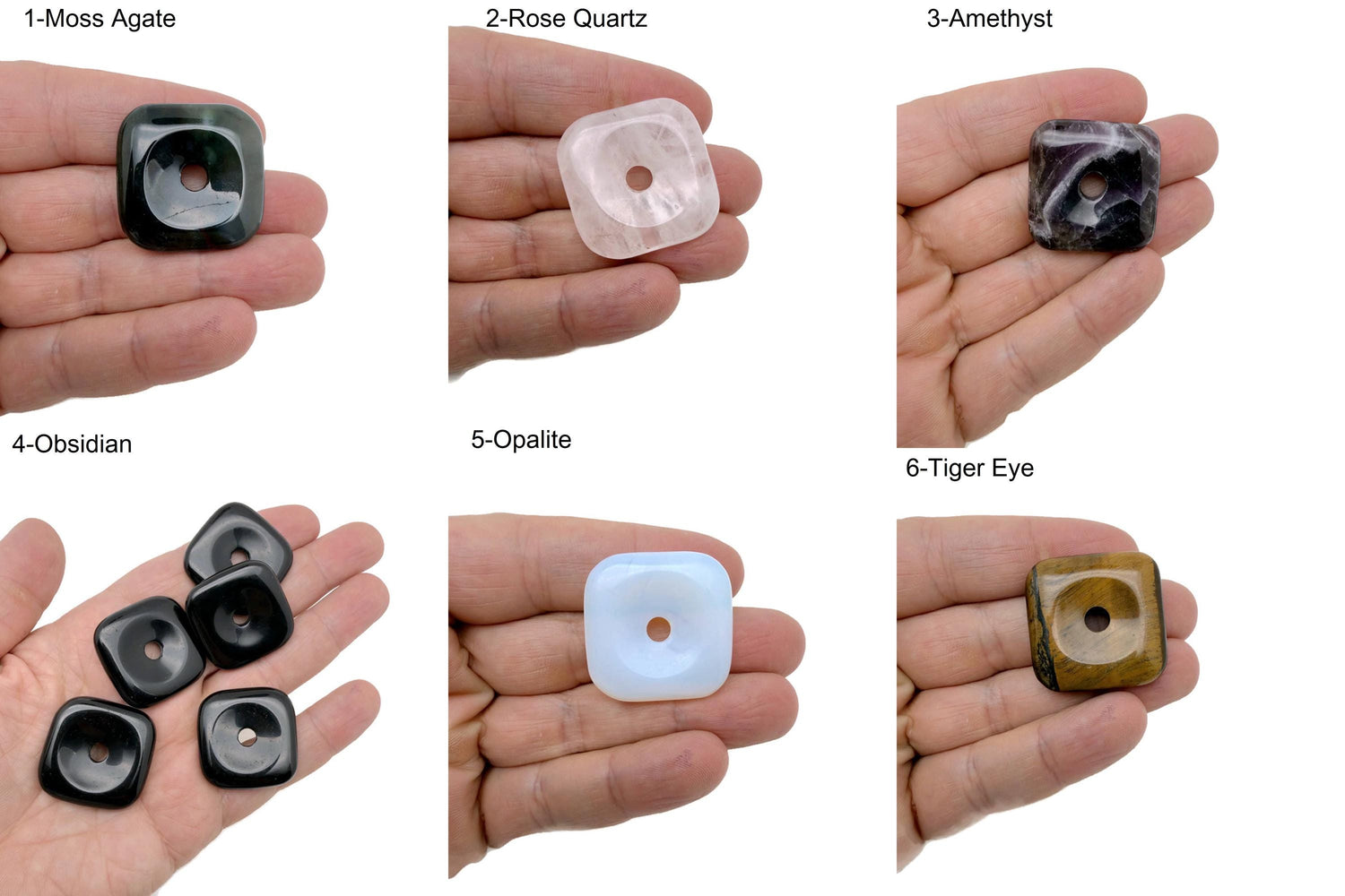 Dona de cristal cuadrado - Piedra Pi - Amuleto de curación con piedras preciosas - 30mm - MIX