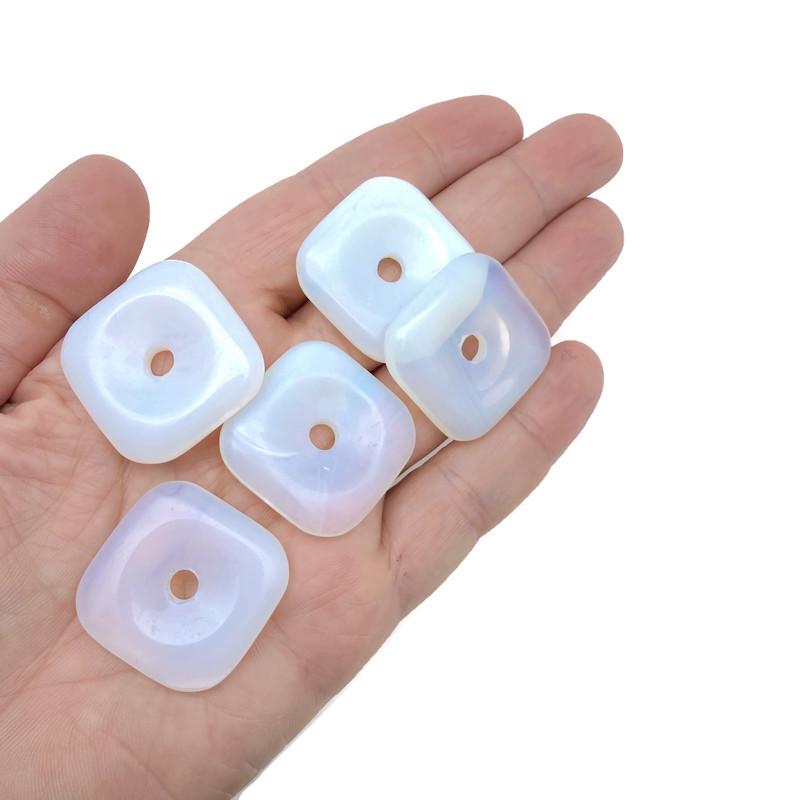 Opalite square crystal donut pendant from GemstoneGO, 30mm Pi Stone with smooth polished surface and unique glowing appearance.
