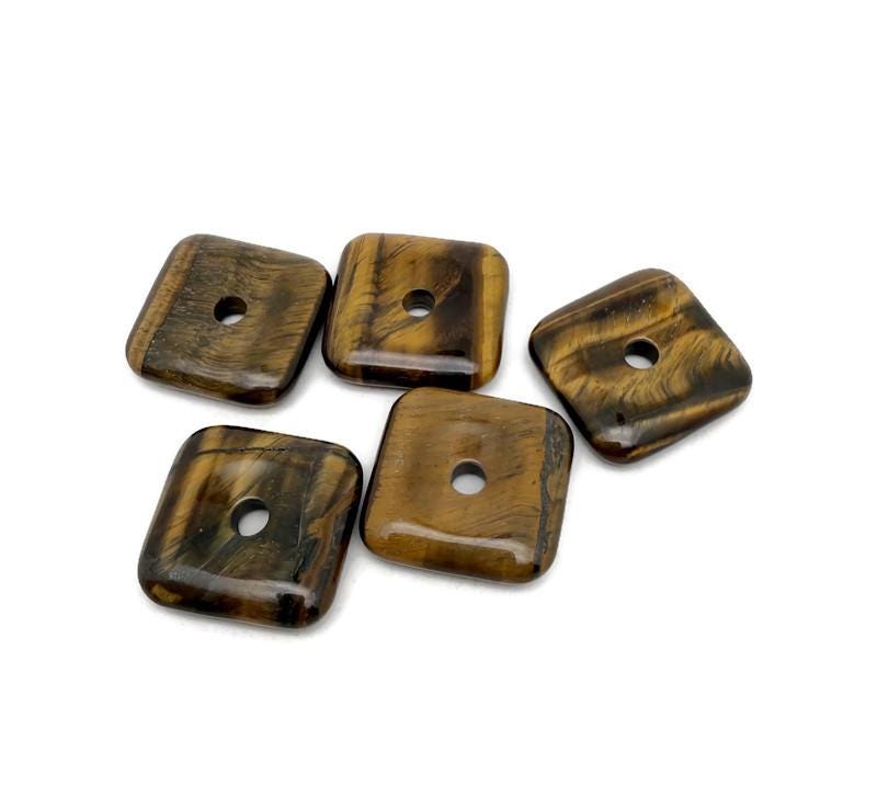 Square tiger eye crystal donut pendant, 30mm Pi stone with polished finish, from GemstoneGO.