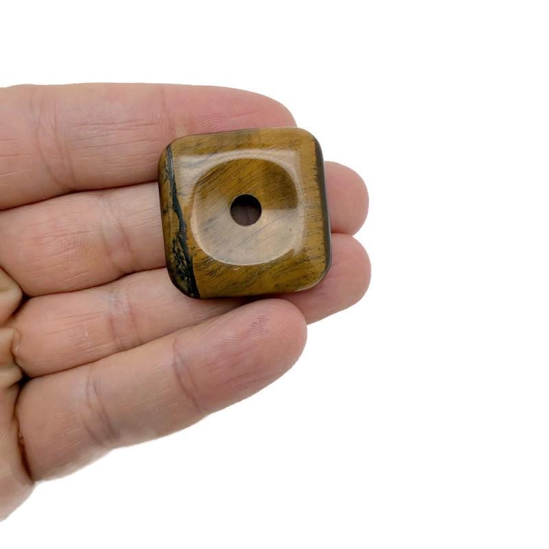 Square tiger eye crystal donut pendant, 30mm Pi stone from GemstoneGO, showcasing polished golden-brown gemstone with natural striations.