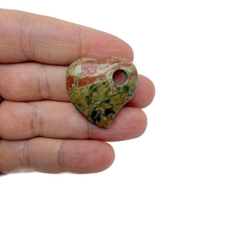 Unakite Crystal Heart - Hole Heart - 30mm - HT1004