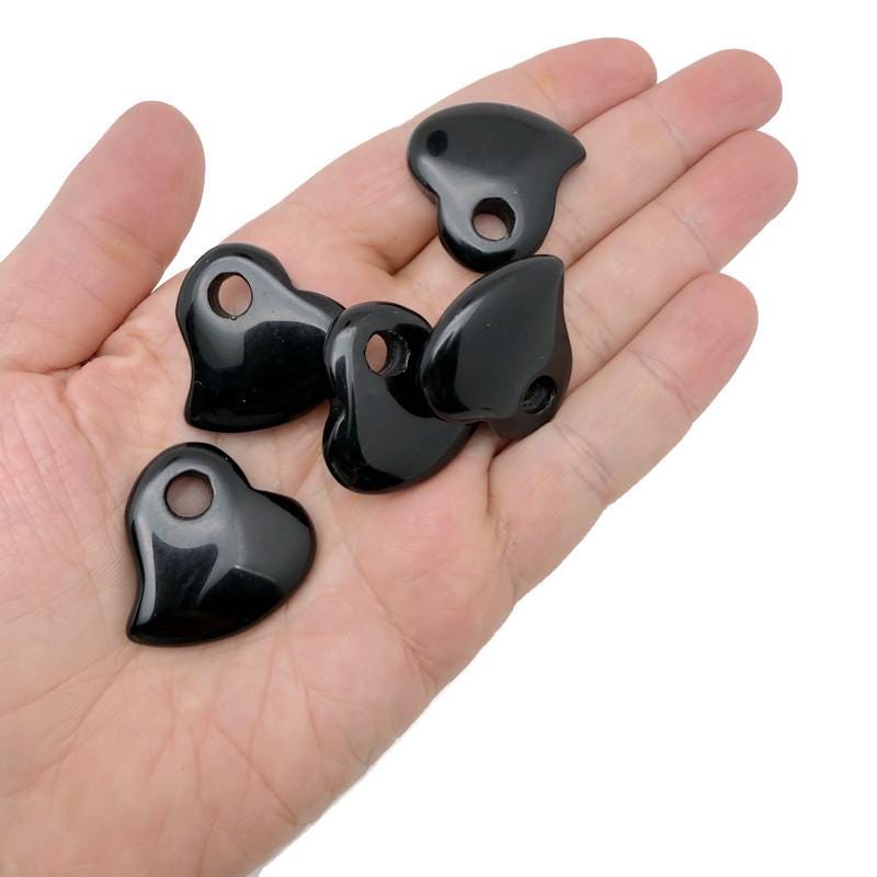 Obsidian Gemstone Carving Heart Pendants - 30mm - HT1009