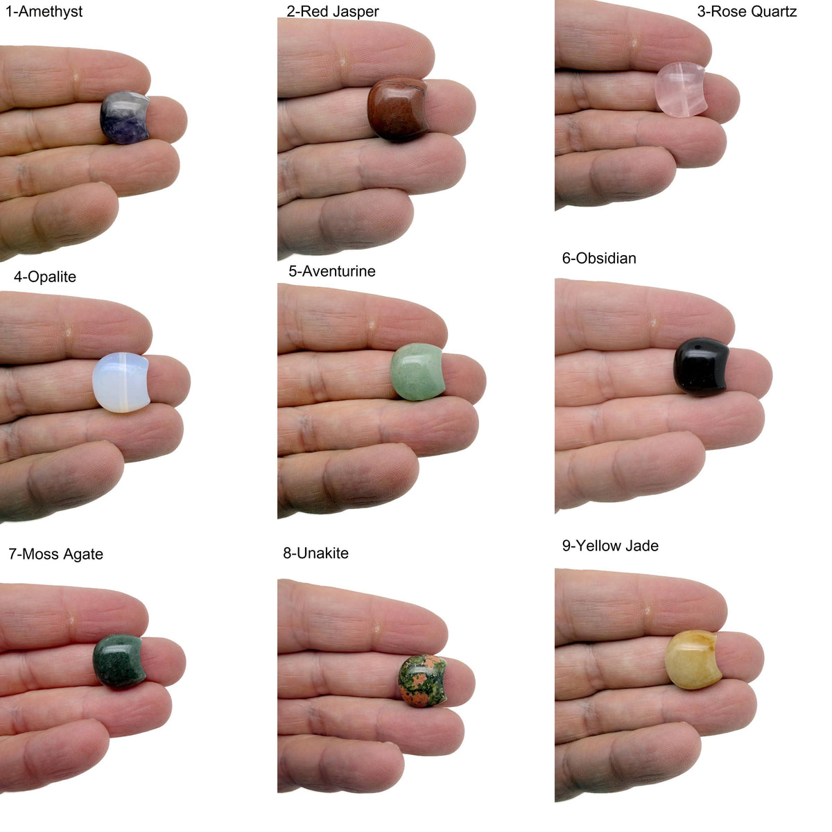 Assorted 16mm crystal moon beads in various colors from GemstoneGO, ideal for jewelry making supplies.