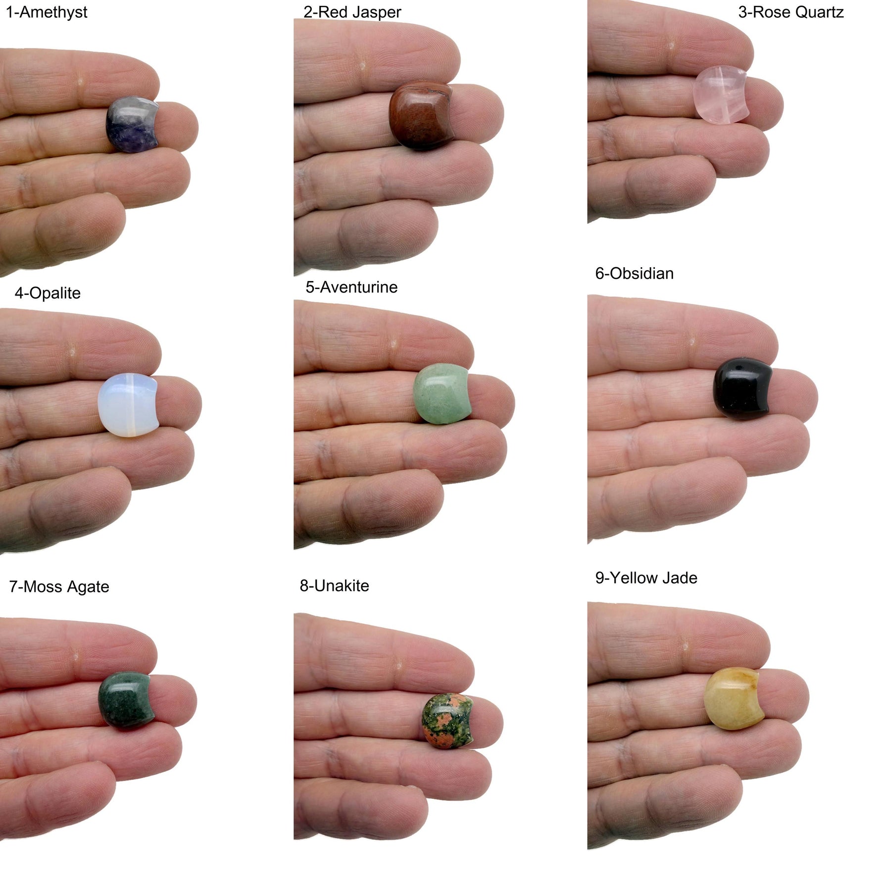 Assorted 16mm crystal moon beads in various colors from GemstoneGO, ideal for jewelry making supplies.