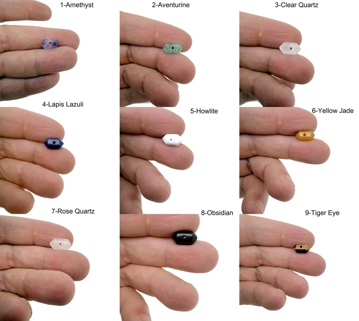 Mixed double terminated gemstone beads in 12mm size, featuring crystal and colorful stone points for jewelry making by GemstoneGO.