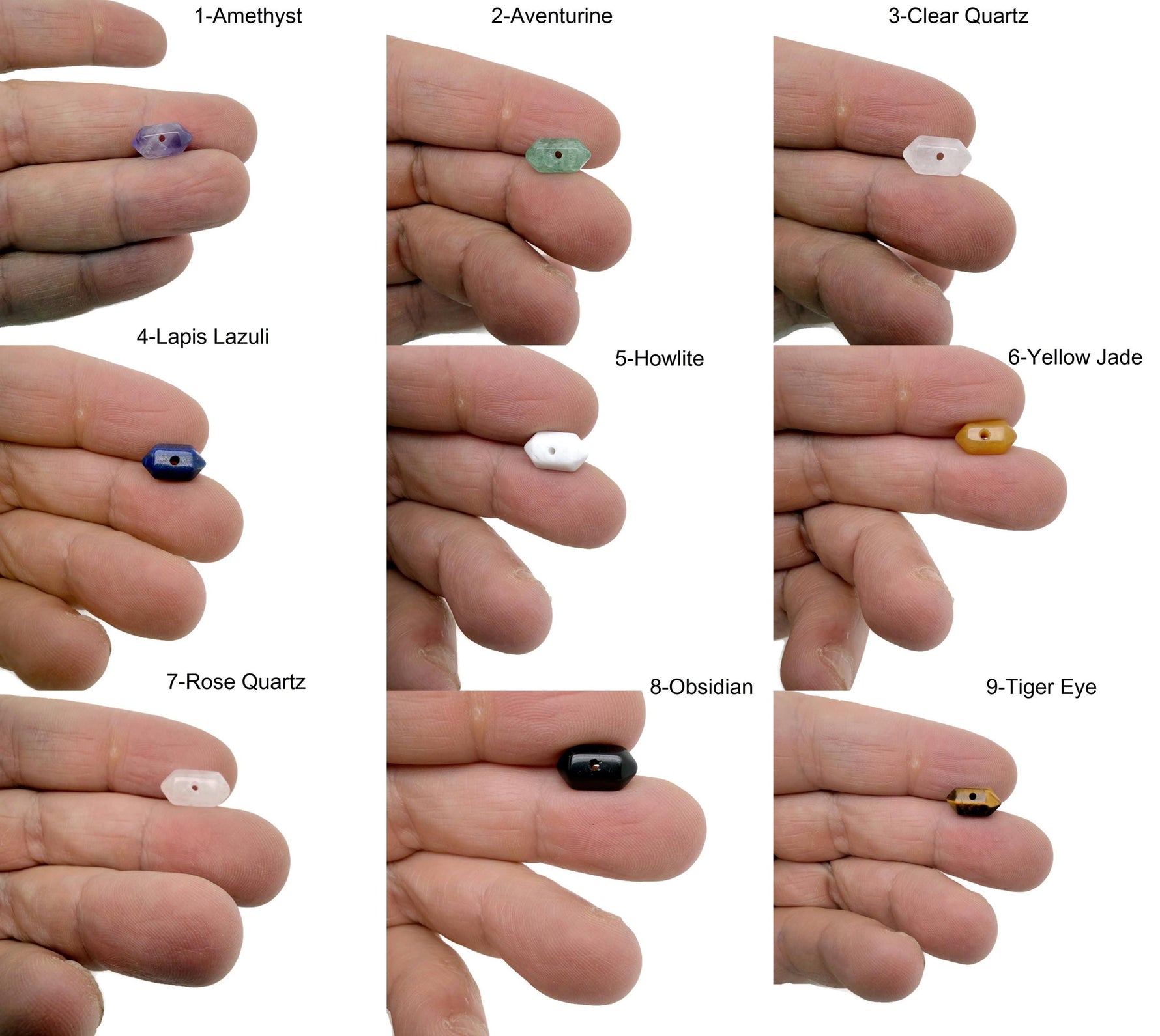 Mixed double terminated gemstone beads in 12mm size, featuring crystal and colorful stone points for jewelry making by GemstoneGO.