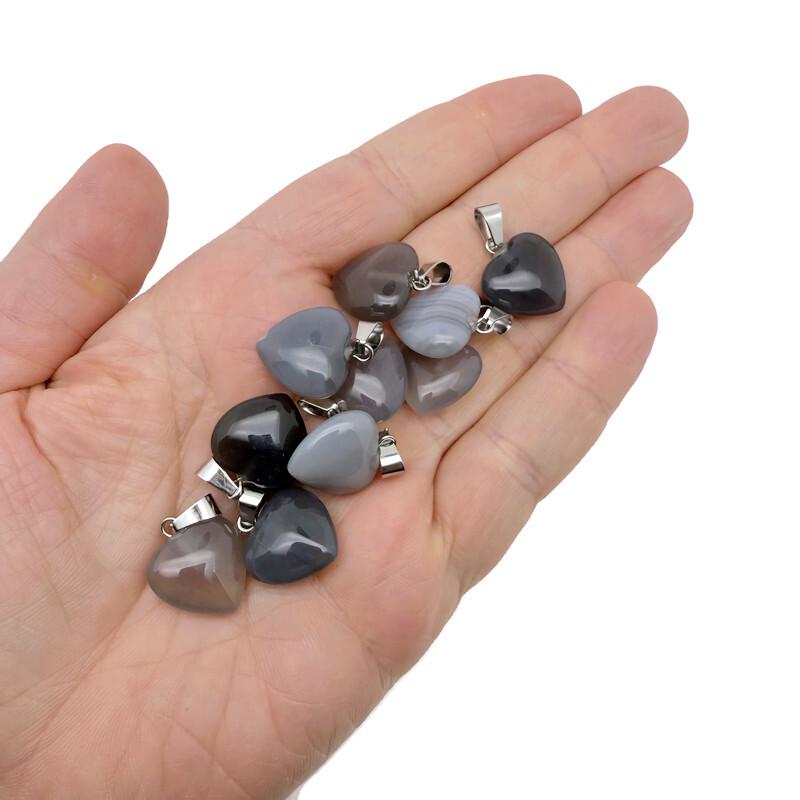 Grey agate heart pendant by GemstoneGO featuring a mini crystal charm, showcasing a polished, smooth gemstone with a delicate chain.