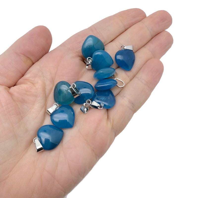 Blue agate heart pendant from GemstoneGO featuring a mini crystal design on a silver chain.