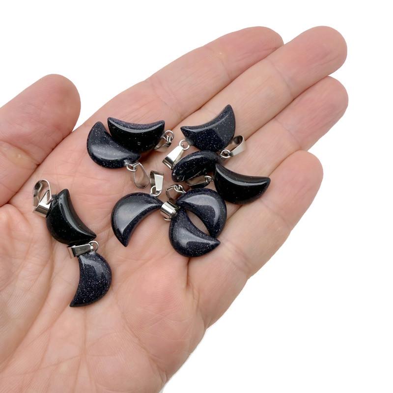 Blue GoldStone moon pendant with crystal accents from GemstoneGO, ideal for jewelry making and healing crystal jewelry.