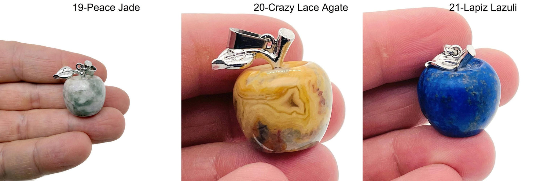 Apple-shaped crystal pendant with healing gemstones from GemstoneGO, featuring a sparkling gemstone for spiritual and aesthetic appeal.