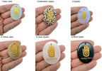 Healing Hands engraved crystal amulet by GemstoneGO, drilled energy healer gift jewelry with intricate design.