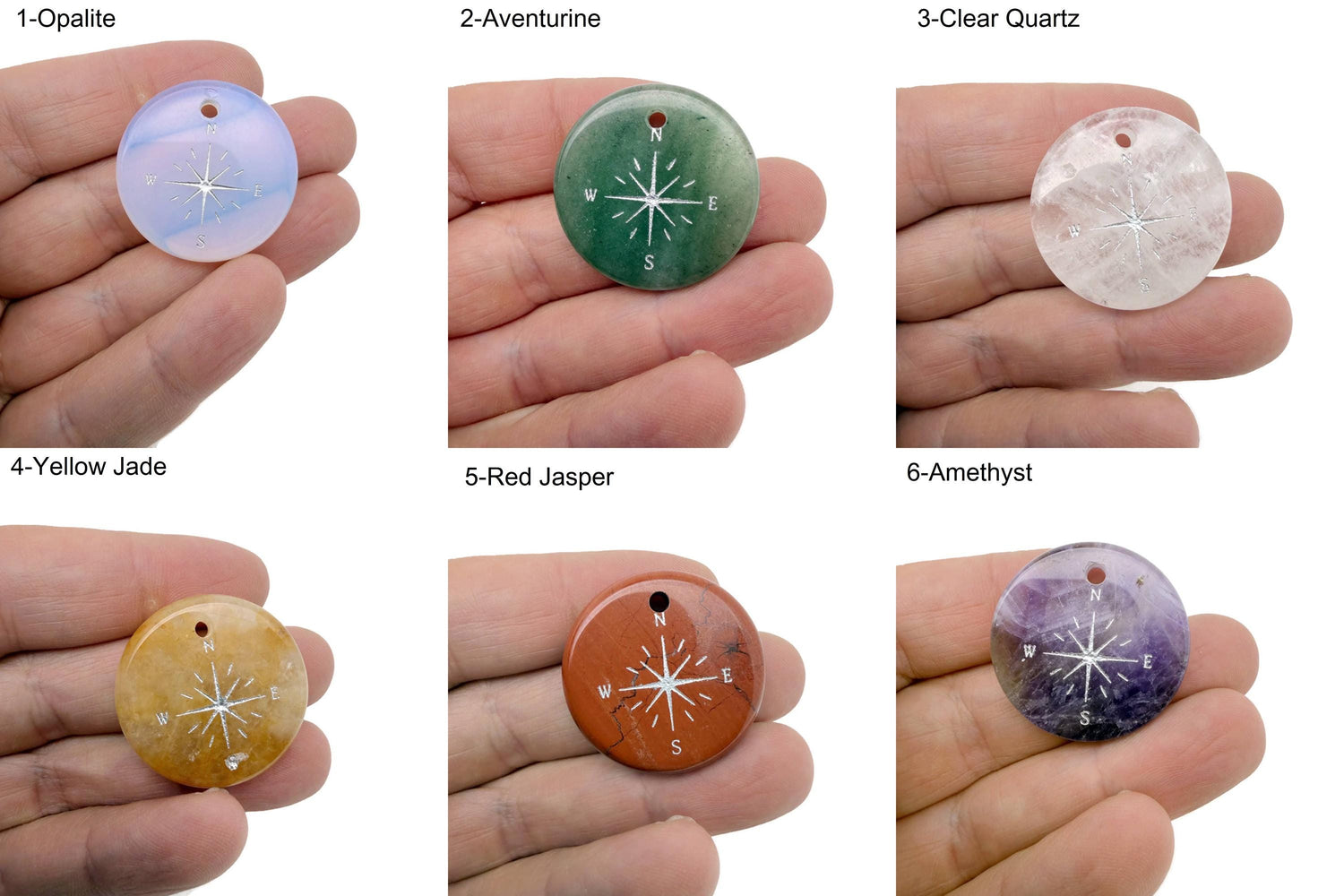 Compass Engraved Crystal - Drilled Traveler Gift