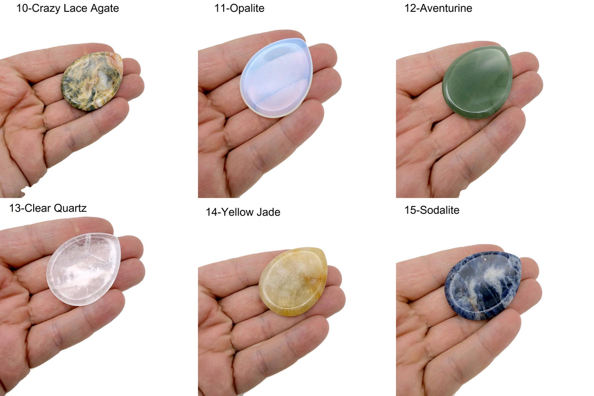 Teardrop-shaped natural gemstone worry stone from GemstoneGO, soothing crystal for relaxation, measuring 4.5x3.5cm, mixed gemstones